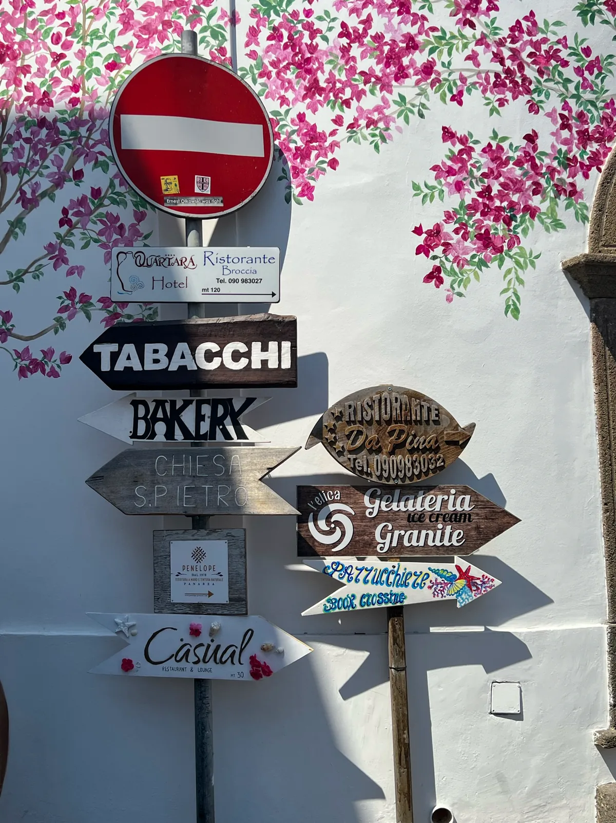 Street signs in the historic centre of Tropea, Calabria